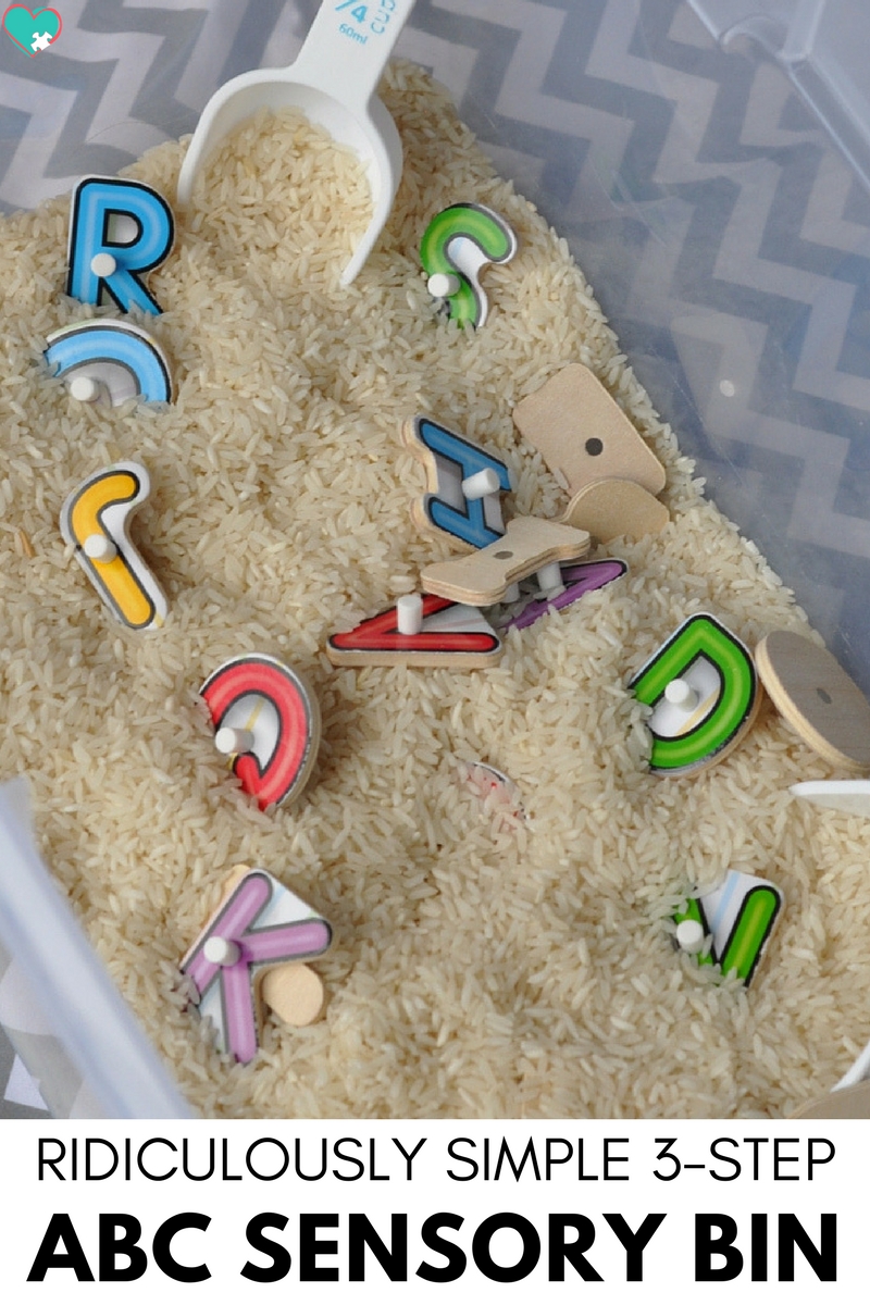 Ridiculously Simple 3-Step ABC Sensory Bin- Super Fun Letter Recognition Sensory Activity