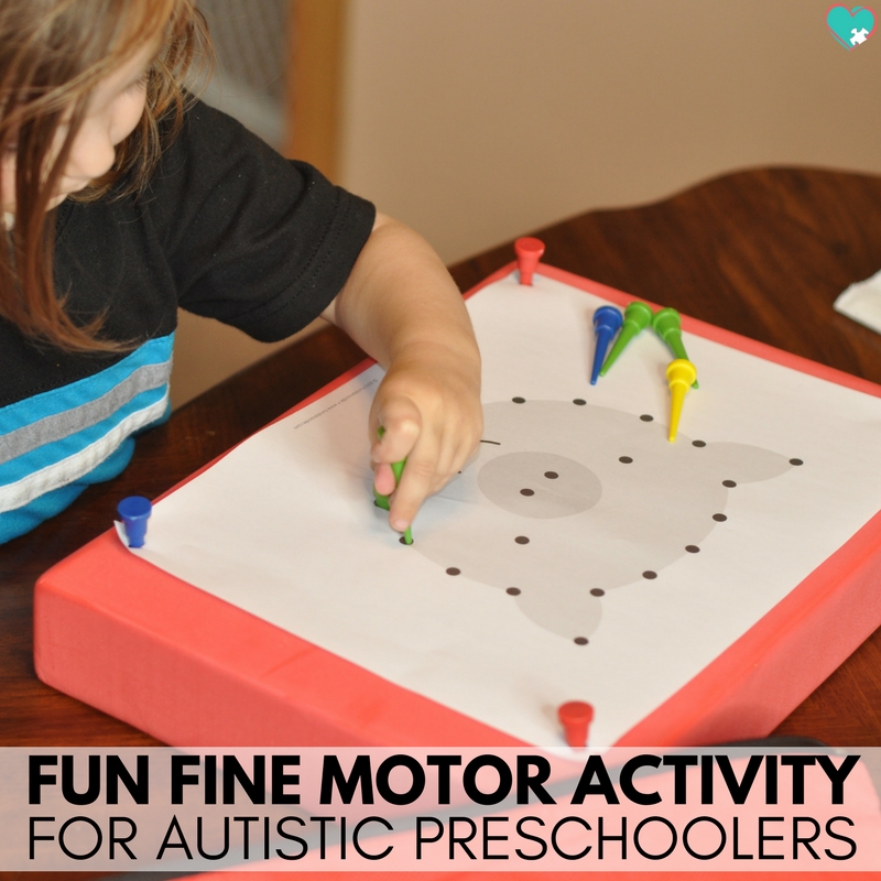 We love this simple independent fine motor activity for autistic preschoolers that develops their hand strength while they have fun!