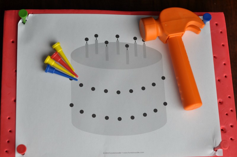 The Fundanoodle I Can Pound Kit is a simple independent fine motor activity for autistic preschoolers that develops their hand strength while they have fun!