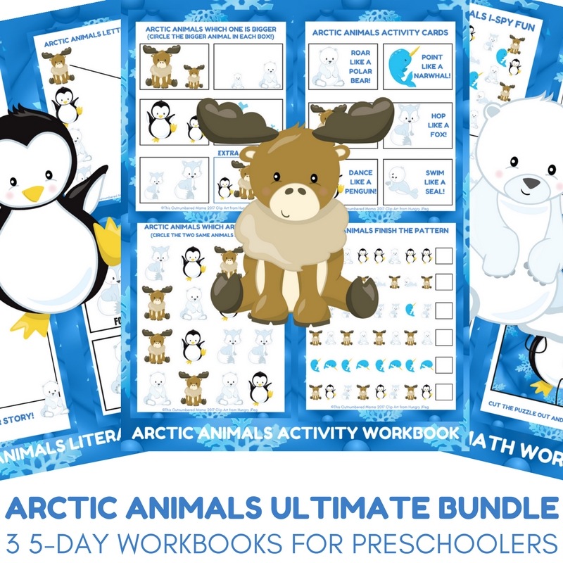 Arctic Animals Ultimate Bundle - Three Preschool Printable Workbooks for Arctic Animal Unit Studies