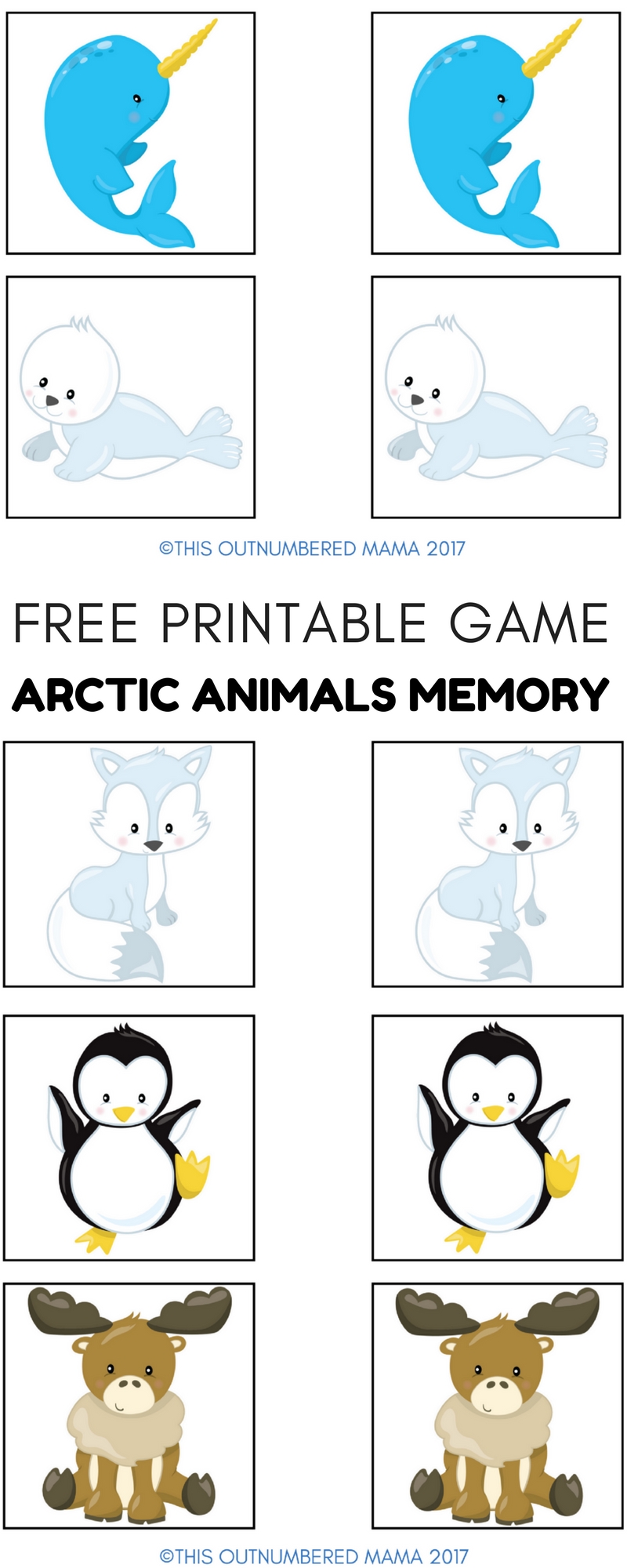 Free Printable Arctic Animals Memory Game for Arctic Animal Unit Studies! #homeschooling #ihsnet #kidsactivities #freeprintable #printables #homeschoolprintables #unitstudy 