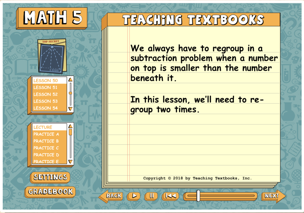 Screen shot of Teaching Textbooks 3.0 Lesson Example